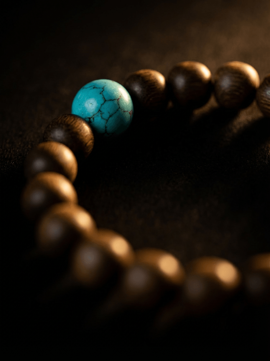 Grounded Bracelet with natural green sandalwood and turquoise beaded beads for men and women. Its timeless design ensures it stays a staple in your jewelry collection for years.