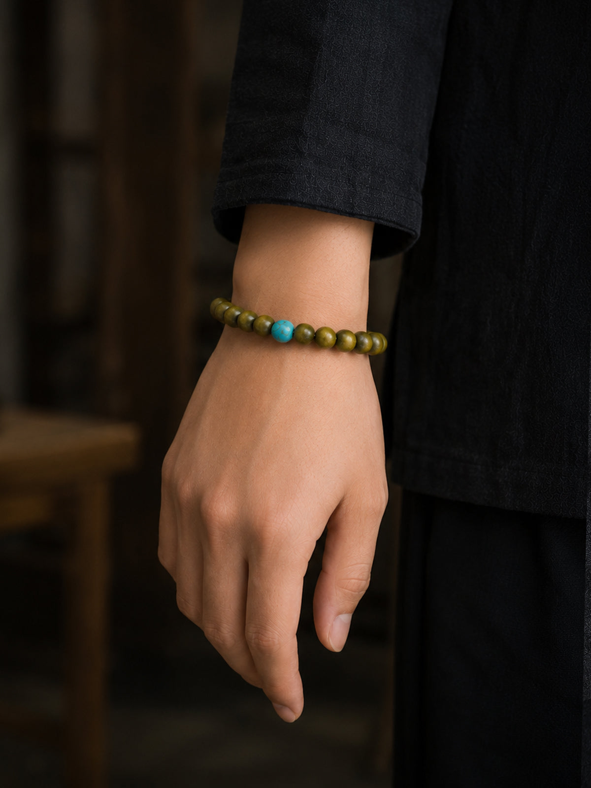 Unisex green sandalwood turquoise bracelet, elegant everyday wrist wear for all. Its timeless design ensures it stays a staple in your jewelry collection for years.